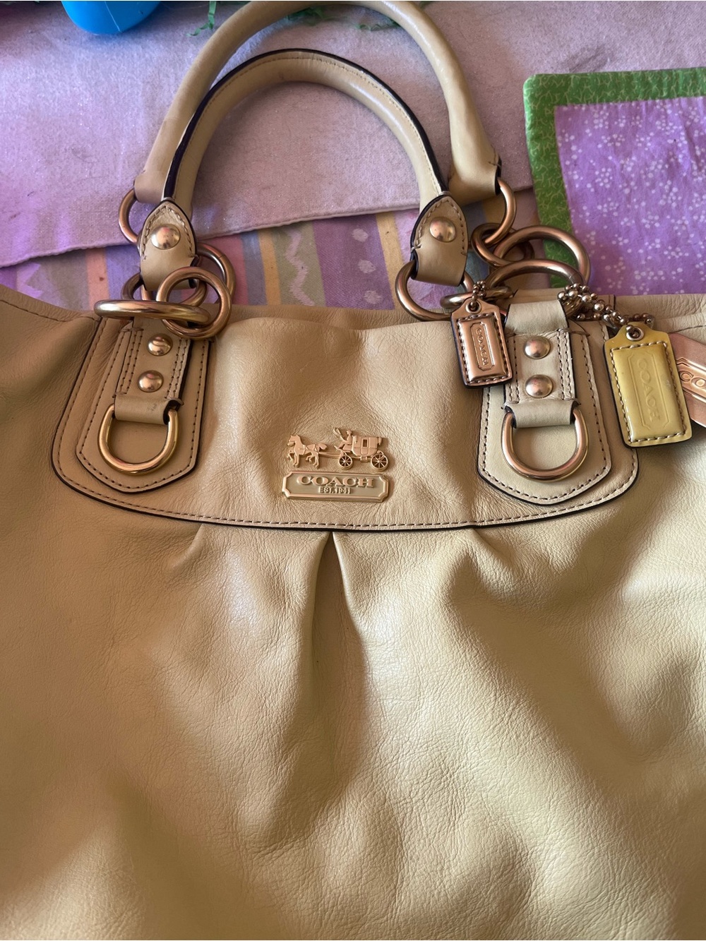 Coach Leather Tote in Light Yellow with Gold Hardware